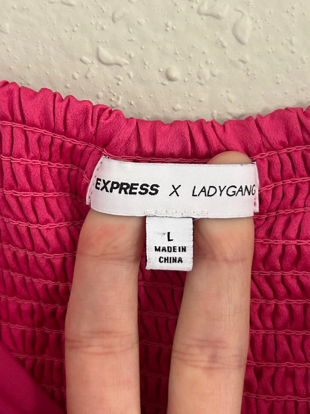 Express x LadyGang Pink Fuchsia Off-Shoulder Puff Sleeve Crop Top Barbie Summer